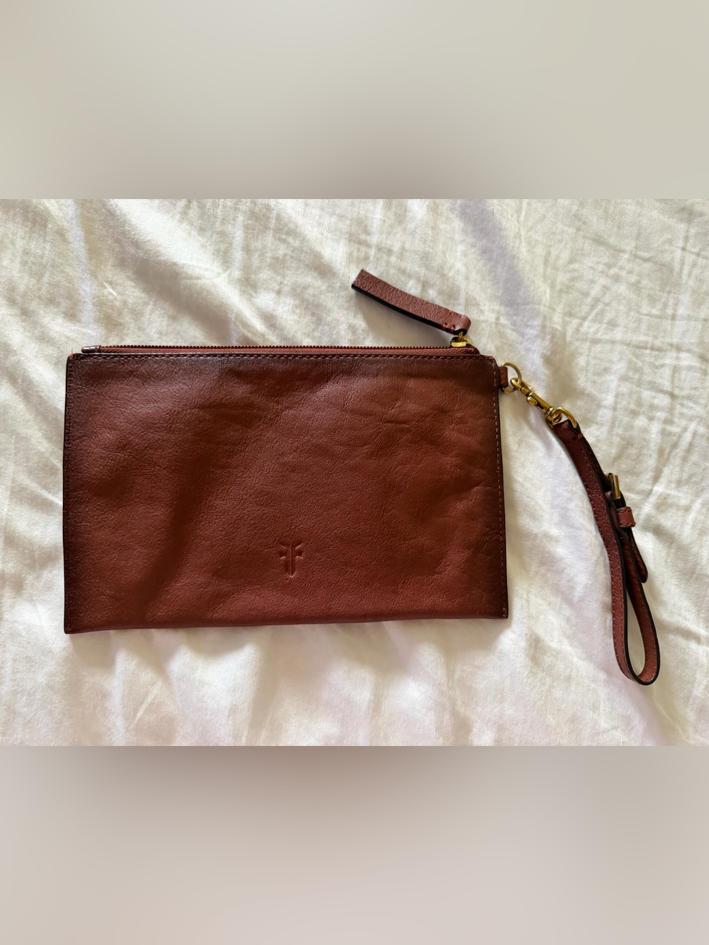 Frye Chestnut Leather Wristlet Pouch
